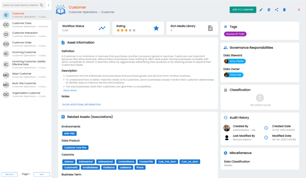 erwin Data Intelligence Business Glossary